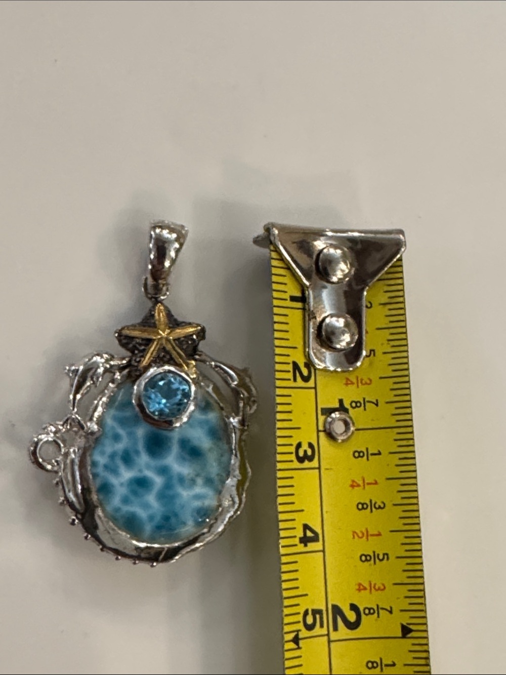Larimar and Blue Topaz Starfish Dolphin Pendant - Silver - Picture 2 of 7